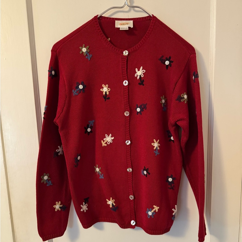 Talbots Red Floral Cardigan